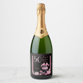 グラムピンクブラックファッション50thバースデーパーティー スパークリングワインラベル (正面)