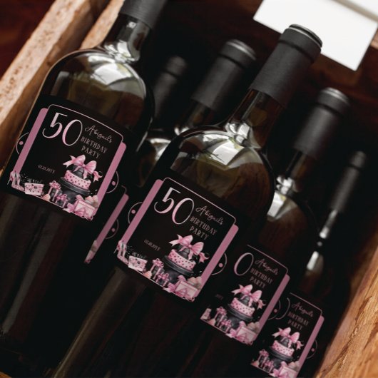 グラムピンクブラックファッション50thバースデーパーティー スパークリングワインラベル