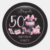 グラムピンクブラックファッション50thバースデーパーティー ラウンドシール (正面)