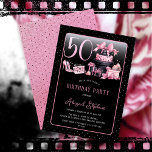 グラムピンクブラックファッション50thバースデーパーティー 招待状<br><div class="desc">華やかなフランスのオートクチュールインスパイア、ピンクとブラックの50歳の誕生日デザインは、ハットボックスケーキ、ピンクのスティレット、そして様々な未開封の誕生日プレゼントや豪華なカップケーキの間のメイクバッグを特徴とする。の誕生日祝大事な行事に最適年齢は編集不可能なピンクのフェイクグリッターフォントで作成される。メッセージデザイもしナーは、私たちのコレクションで提供さ違うれている以外の年齢のためにこれを修正する必要がある。</div>