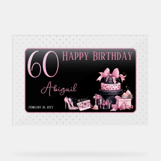 グラムピンクブラックファッション60thバースデーパーティー アクリルサイン (正面)