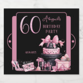 グラムピンクブラックファッション60thバースデーパーティー スパークリングワインラベル (シングルラベル)