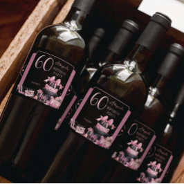 グラムピンクブラックファッション60thバースデーパーティー スパークリングワインラベル