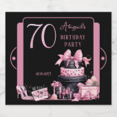 グラムピンクブラックファッション70thバースデーパーティー スパークリングワインラベル (シングルラベル)