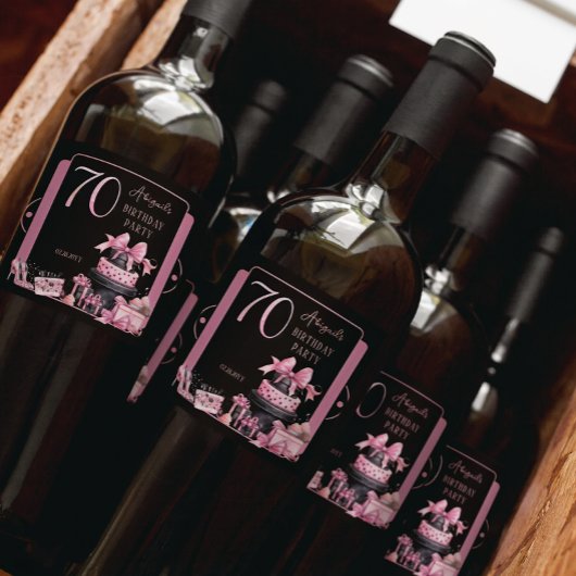 グラムピンクブラックファッション70thバースデーパーティー スパークリングワインラベル