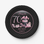 グラムピンクブラックファッション70thバースデーパーティー ペーパープレート (正面)