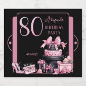 グラムピンクブラックファッション80thバースデーパーティー スパークリングワインラベル (シングルラベル)