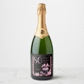 グラムピンクブラックファッション80thバースデーパーティー スパークリングワインラベル (正面)