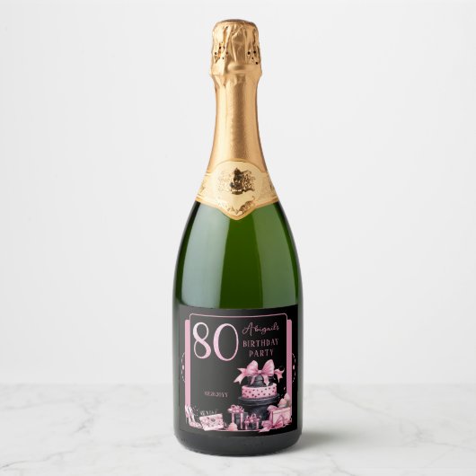 グラムピンクブラックファッション80thバースデーパーティー スパークリングワインラベル (正面)