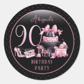 グラムピンクブラックファッション90thバースデーパーティー ラウンドシール (正面)