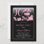 グラムピンクブラックファッション90thバースデーパーティー 招待状 (正面)