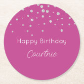 グラムピンクホワイトダイヤモンド誕生日 ラウンドペーパーコースター (正面)
