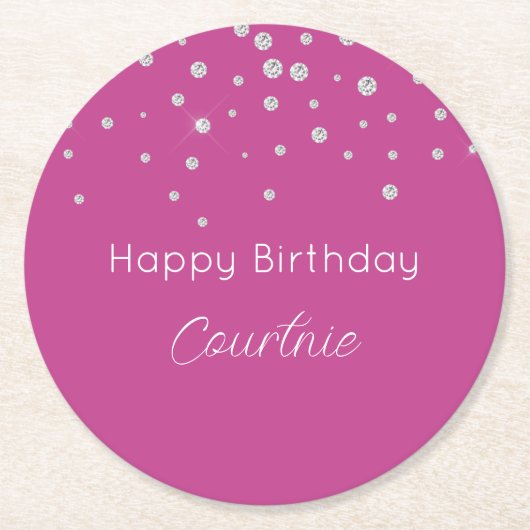 グラムピンクホワイトダイヤモンド誕生日 ラウンドペーパーコースター (正面)