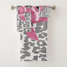 グラムピンクボウ – グレーヒョウ – シルバーフローラのキラキラ バスタオルセット