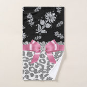 グラムピンクボウ – グレーヒョウ – シルバーフローラのキラキラ バスタオルセット (ハンドタオル)