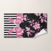 グラムピンクボウ – ピンクステンシルピンチ白黒ピンストライプ バスタオルセット (ハンドタオル)