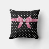 グラムピンクボウ – ホワイト水玉模様 – ブラック クッション (裏面)