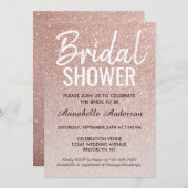 グラムピンクローズ金ゴールドグリッタースパークルブライダルシャワー 招待状 (正面/裏面)