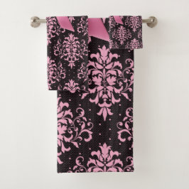 グラムピンク弓 – ピンクレース – ブラック バスタオルセット