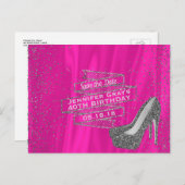 グラムピンク日付を保存エレガントな誕生日パーティー 案内ポストカード (正面/裏面)