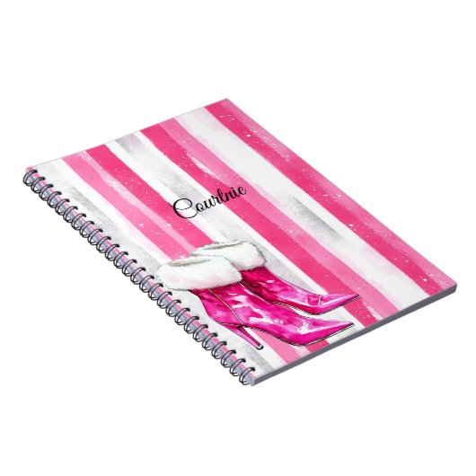 グラムピンク白い毛皮ハイヒールブーツ ノートブック (右側)