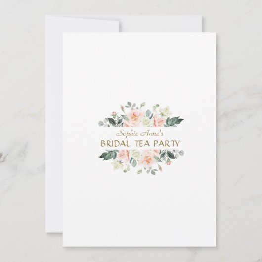 グラムピンク白フローラ金ゴールドフレームブライダルティーパーティー 招待状 (裏面)
