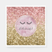 グラムピンク金ゴールドグリッターブラックまつげ スタンダードランチョンナプキン (正面)