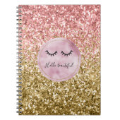 グラムピンク金ゴールドグリッターブラックまつげ ノートブック (正面)