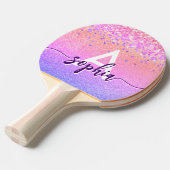 グラムピンク金ゴールドグリッターモノグラムスクリプトカラフル 卓球ラケット (正面アングル)