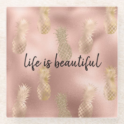 グラムピンク金ゴールドパイナップル ガラスコースター (正面)