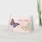 グラムピンク金ゴールド紫色の蝶イースター シーズンカード (正面)