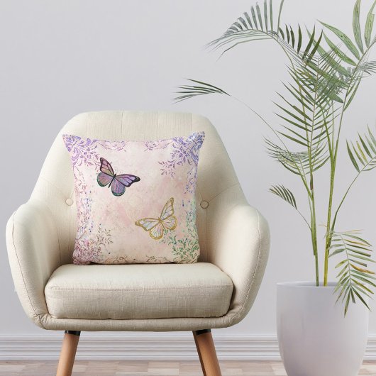 グラムピンク金ゴールド紫色の蝶 クッション