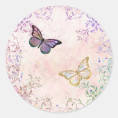 グラムピンク金ゴールド紫色の蝶 ラウンドシール (正面)
