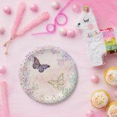 グラムピンク金ゴールド紫蝶 ペーパープレート (パーティー)