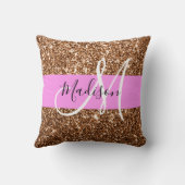 グラムピンク&ブロンズグリッタースパークルズモノグラム名 クッション (裏面)