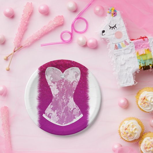 グラムピンク&ホワイトトレンディーランジェリーシャワーパーティー ペーパープレート (パーティー)