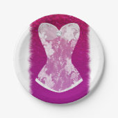 グラムピンク&ホワイトトレンディーランジェリーシャワーパーティー ペーパープレート (正面)