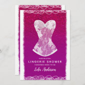グラムピンク&ホワイトトレンディーランジェリーシャワーパーティー 招待状 (正面/裏面)