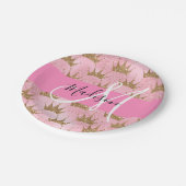 グラムピンク&金ゴールドグリッタースパークルスクラウンズモノグラム ペーパープレート (アングル)