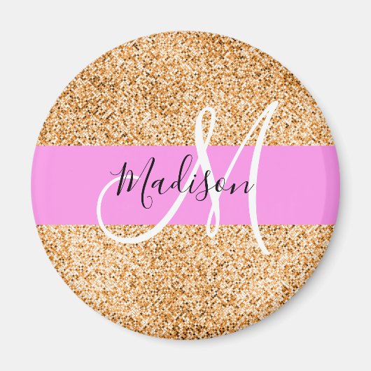 グラムピンク&銅グリッタースパークルズモノグラム名 マグネット (正面)