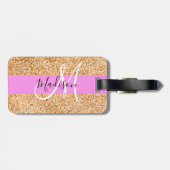 グラムピンク&銅グリッタースパークルズモノグラム名 ラゲッジタグ (裏面横)