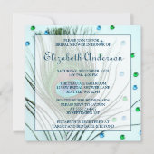 グラムピーコックフェザーティール(緑がかった色)ブライダルシャワー 招待状 (正面)