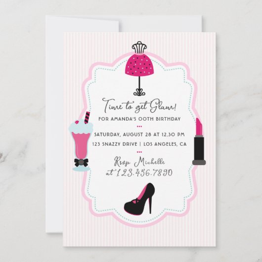 グラムファッションディババースデーパーティー招待 招待状 (正面)