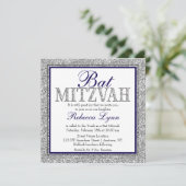 グラムフェイクグリッターシルバーネイビーブルーバルミツワー 招待状 (スタンド正面)