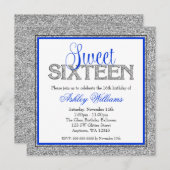 グラムフェイクグリッターシルバーブルースイート16 招待状 (正面/裏面)