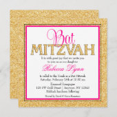 グラムフェイクグリッター金ゴールドピンクバルミツワー 招待状 (正面/裏面)