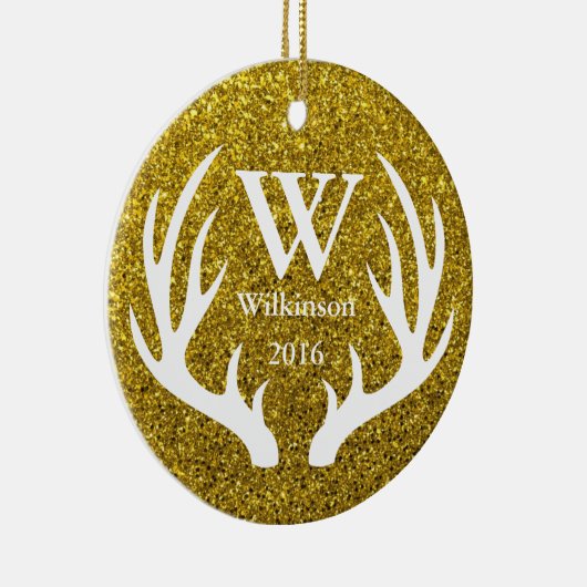 グラムフェイク金ゴールドグリッター鹿〔雄ジカの〕枝角ファミリー名 セラミックオーナメント (右)