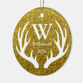 グラムフェイク金ゴールドグリッター鹿〔雄ジカの〕枝角ファミリー名 セラミックオーナメント (左)