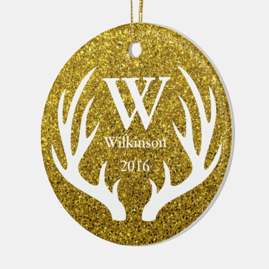 グラムフェイク金ゴールドグリッター鹿〔雄ジカの〕枝角ファミリー名 セラミックオーナメント (左)