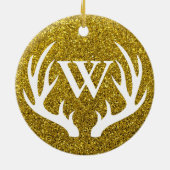 グラムフェイク金ゴールドグリッター鹿〔雄ジカの〕枝角ファミリー名 セラミックオーナメント (裏面)